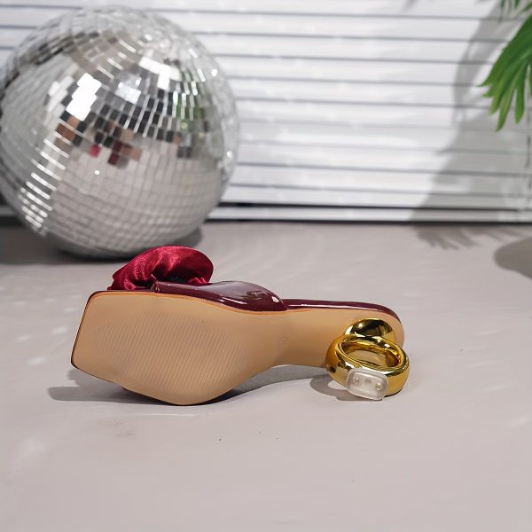 fashion elegant floral satin bow metallic heel sandals 17