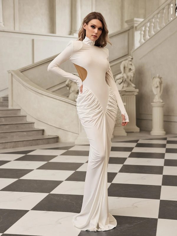 gwydion high neck ruched maxi dress 15