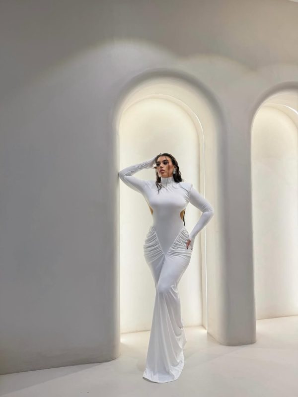 gwydion high neck ruched maxi dress 27