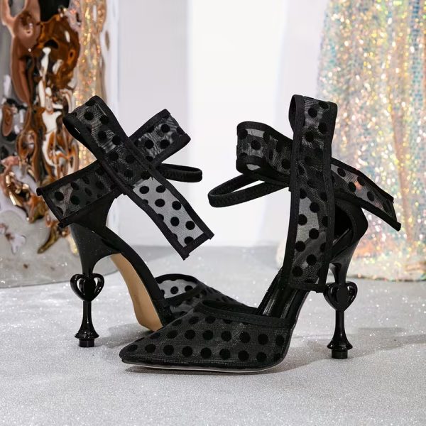 heart shaped stiletto heel polka dot pattern sandals 15