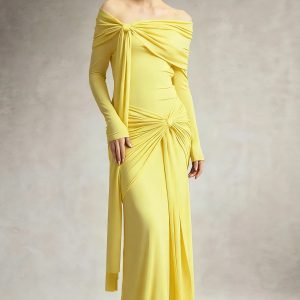jillian off shoulder long sleeve yellow maxi dress 11