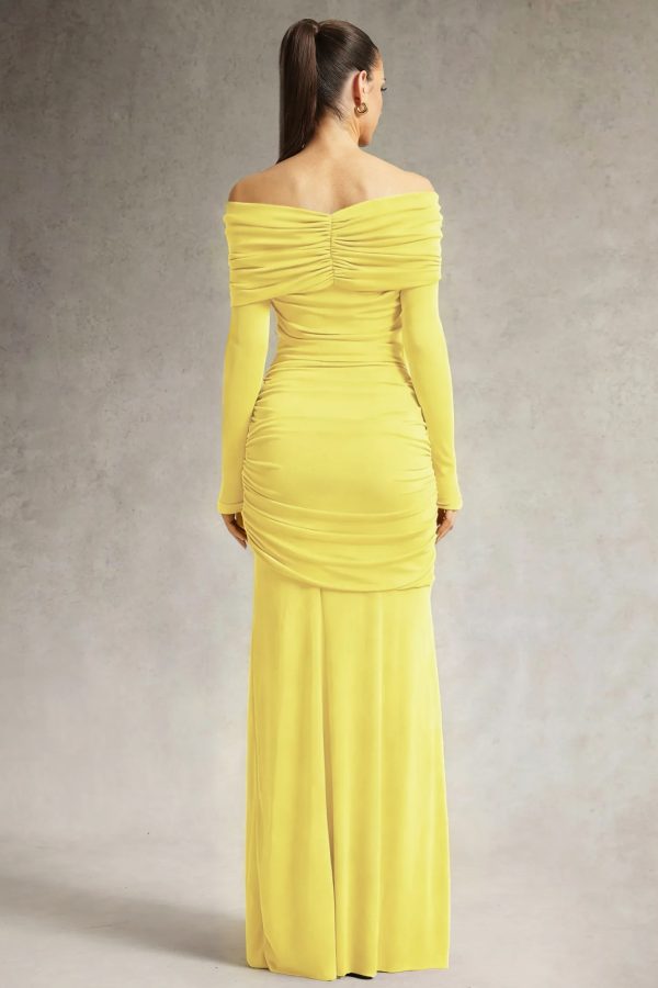 jillian off shoulder long sleeve yellow maxi dress 13