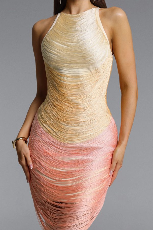 kimala sleeveless gradient fringe bandage mini dress 13