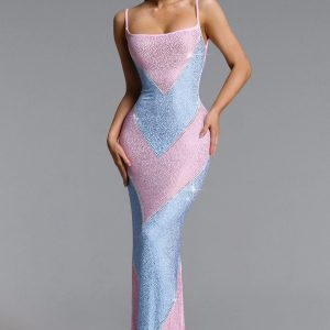 maoma sleeveless contrast crystal maxi dress in blue pink 11