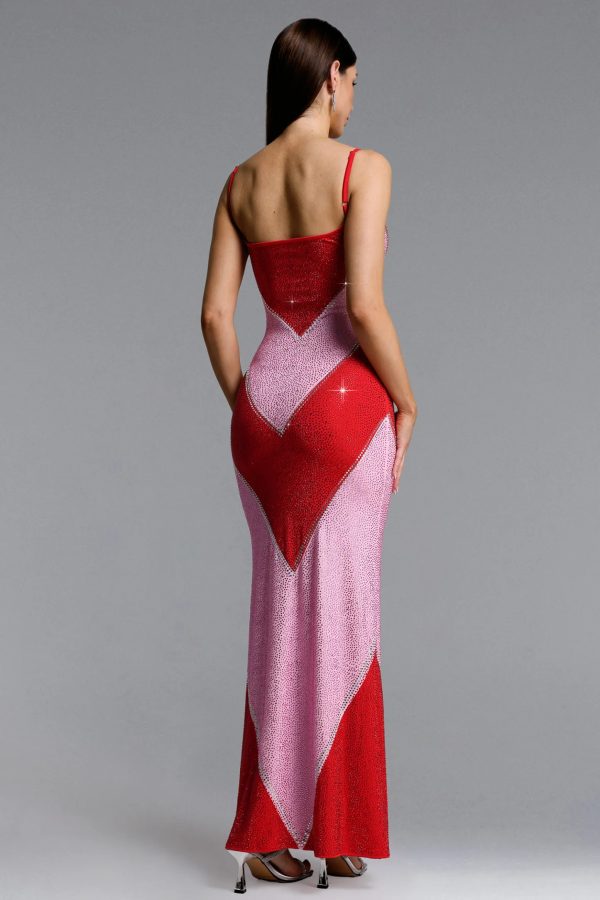 maoma sleeveless contrast crystal maxi dress in red pink 16