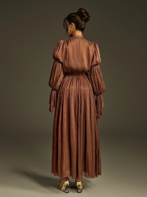 nereus v neck ruffle maxi dress in coffee 16