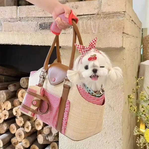 portable faux woven water repellent pet carrier bag 13