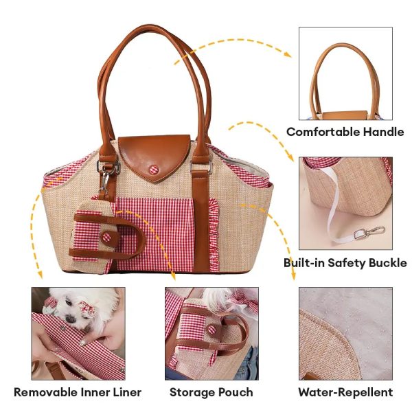 portable faux woven water repellent pet carrier bag 15