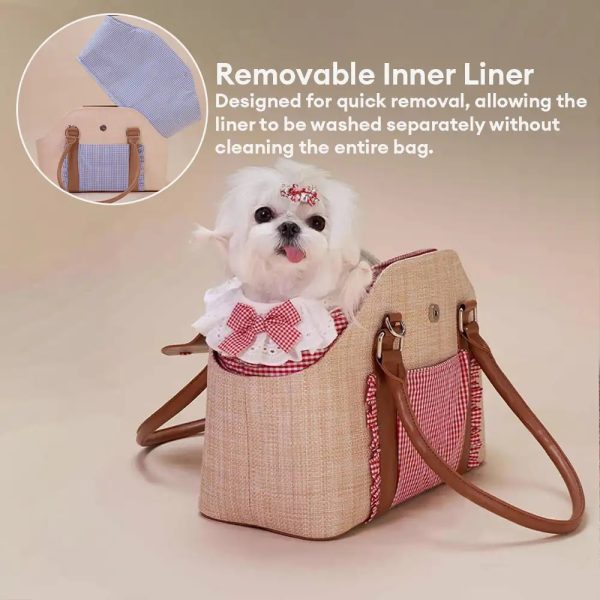 portable faux woven water repellent pet carrier bag 16