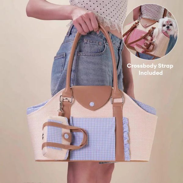 portable faux woven water repellent pet carrier bag 17