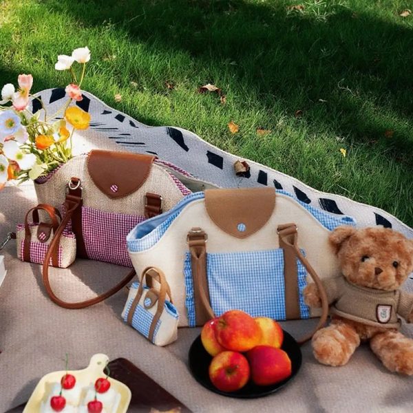 portable faux woven water repellent pet carrier bag 18