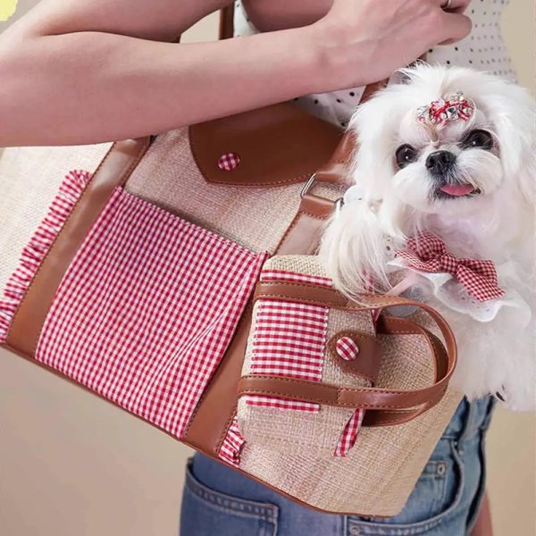 portable faux woven water repellent pet carrier bag 19
