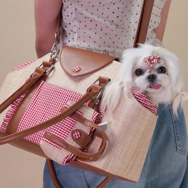 portable faux woven water repellent pet carrier bag 20