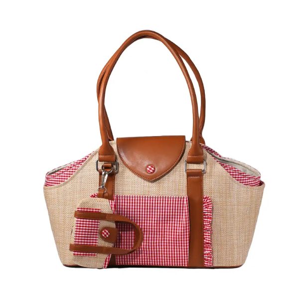 portable faux woven water repellent pet carrier bag 22