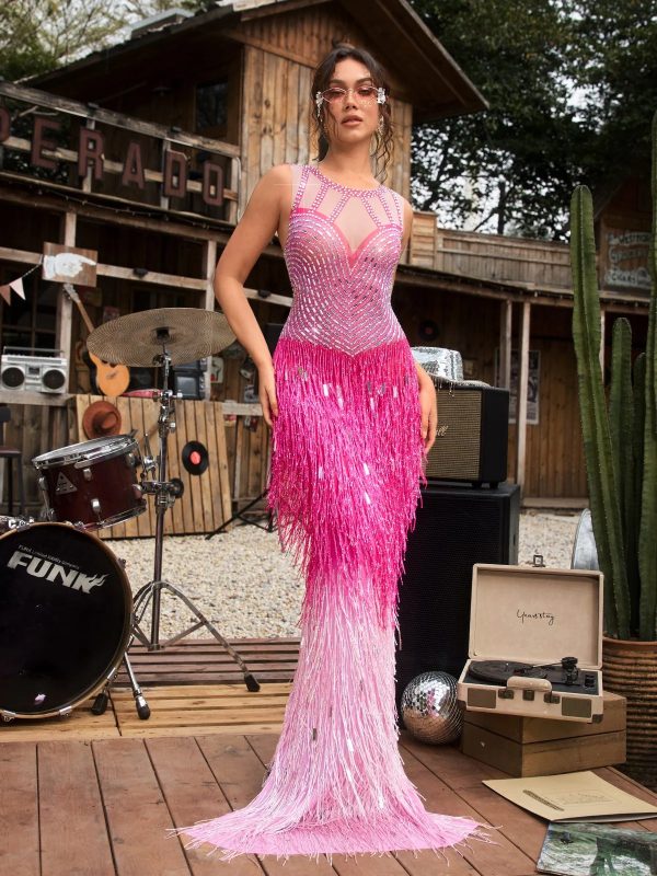 saelyvira fringe rhinestone maxi dress in pink 12