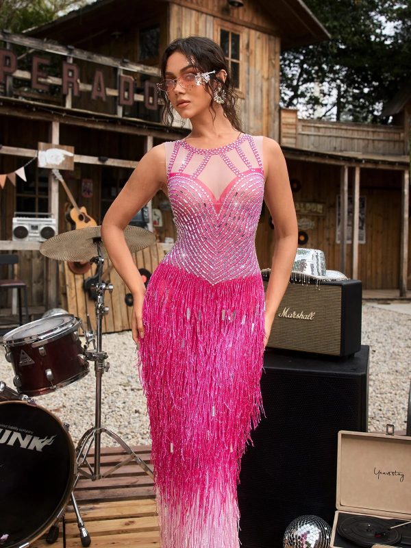saelyvira fringe rhinestone maxi dress in pink 13