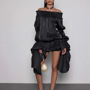 salyxen off shoulder ruched dress set in black 11