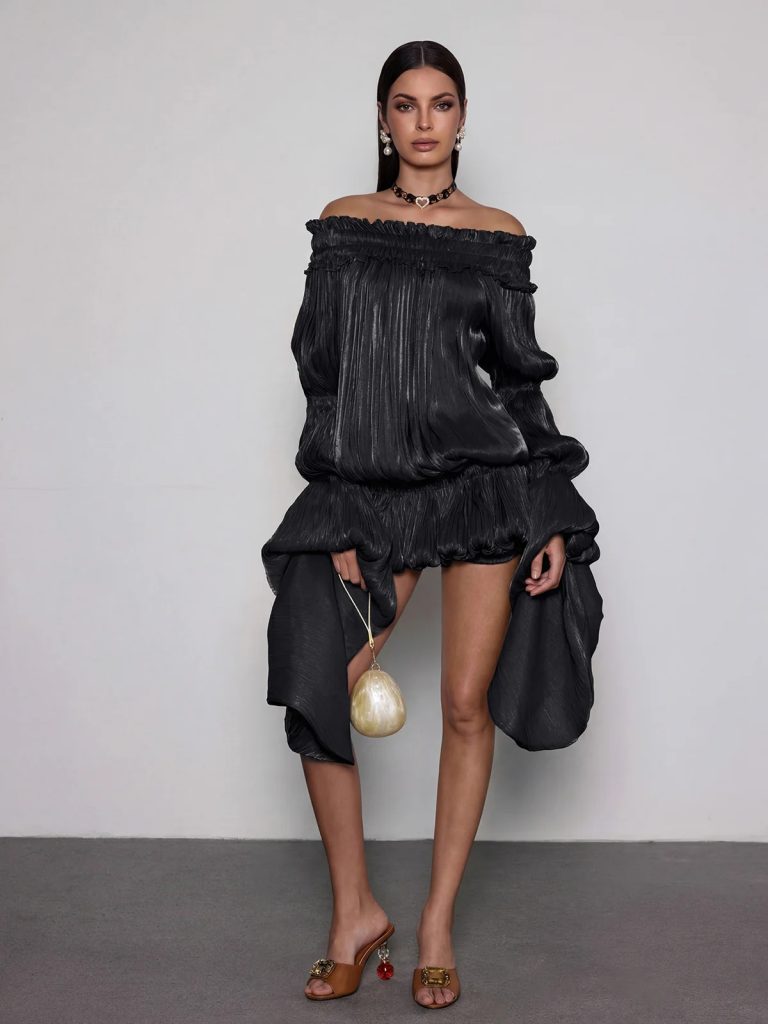 salyxen off shoulder ruched dress set in black 11