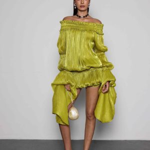 salyxen off shoulder ruched dress set in green 11