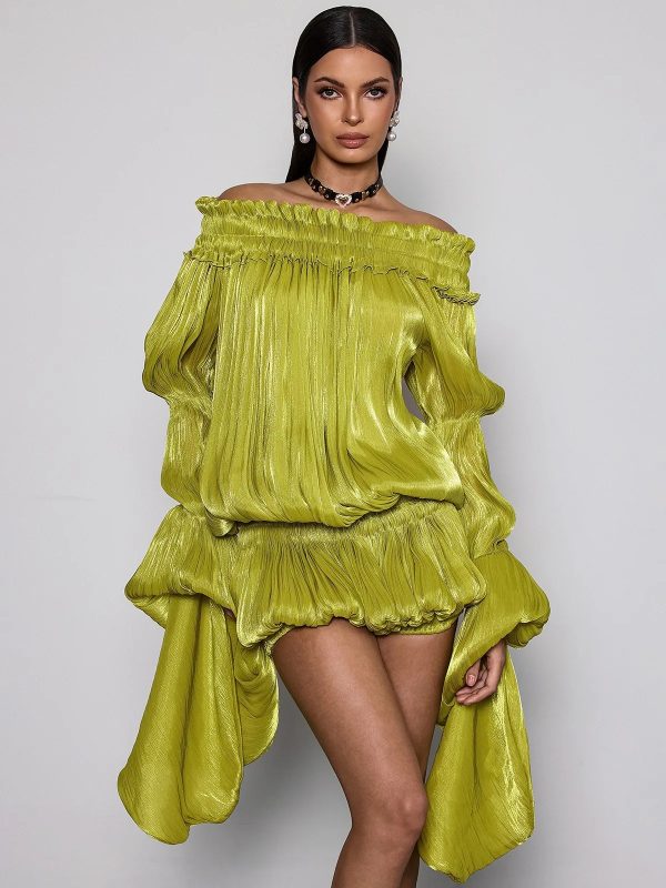 salyxen off shoulder ruched dress set in green 12