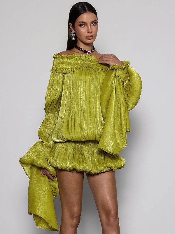 salyxen off shoulder ruched dress set in green 14