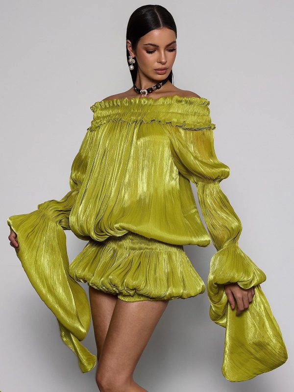 salyxen off shoulder ruched dress set in green 15