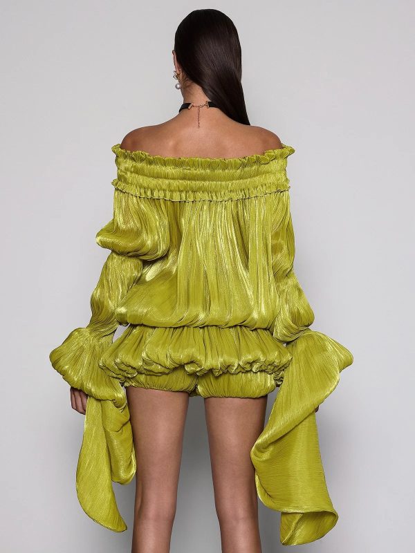 salyxen off shoulder ruched dress set in green 16