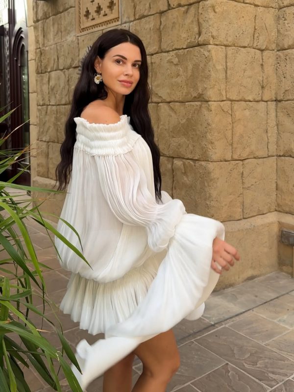 salyxen off shoulder ruched dress set in white 20
