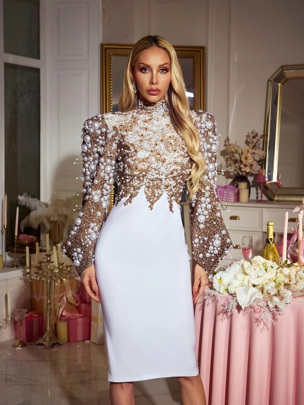 sovryn lantern sleeve pearl midi dress 12