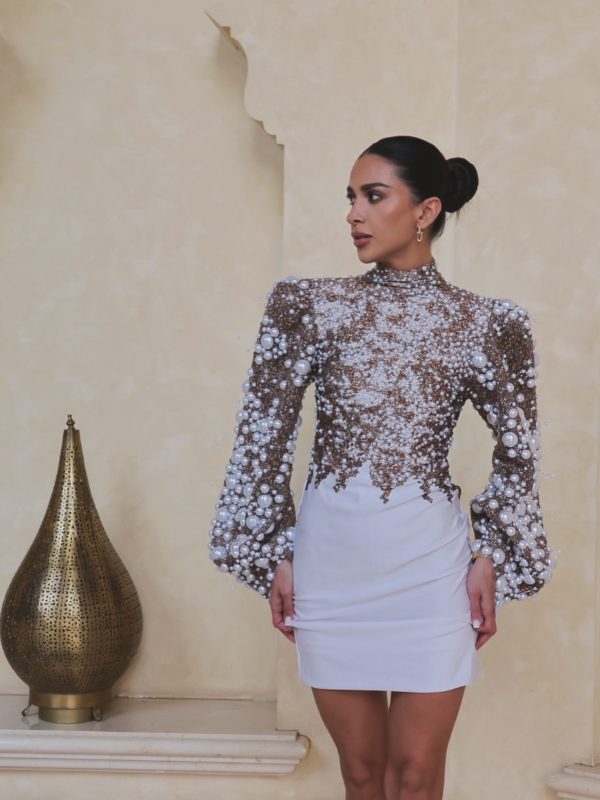 sovryn lantern sleeve pearl midi dress 23