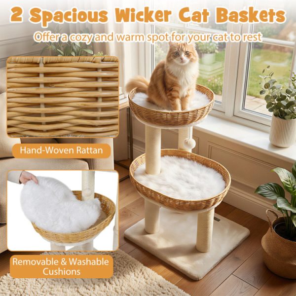 30 inch cat tree with 2 rattan cat baskets 13