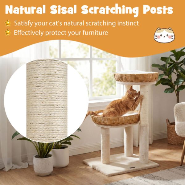 30 inch cat tree with 2 rattan cat baskets 15