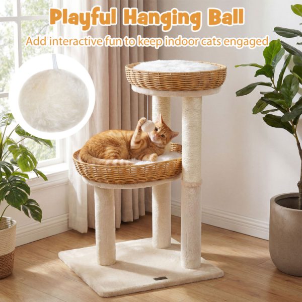 30 inch cat tree with 2 rattan cat baskets 16