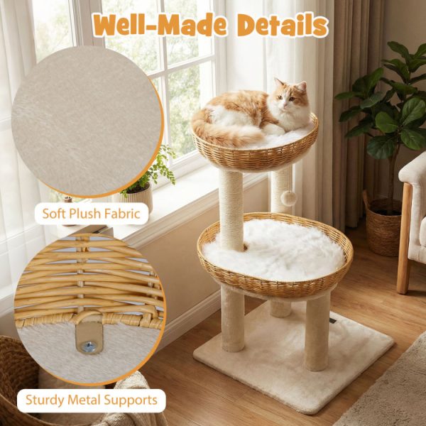 30 inch cat tree with 2 rattan cat baskets 17