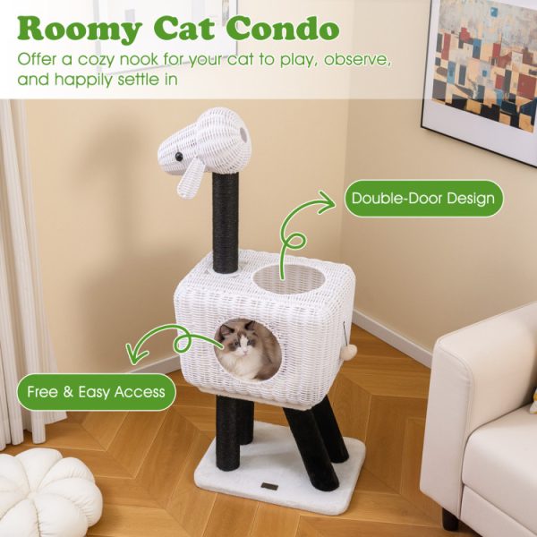 43 inch lamb shaped cat tree with 2 door rattan condo 12