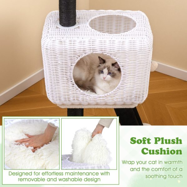 43 inch lamb shaped cat tree with 2 door rattan condo 13