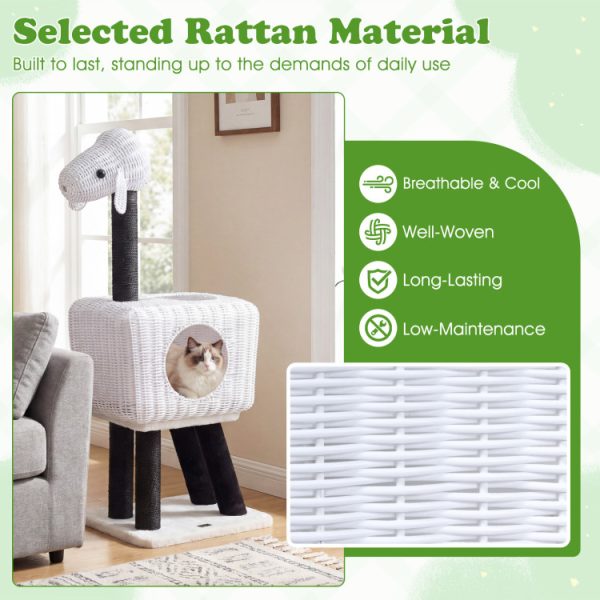 43 inch lamb shaped cat tree with 2 door rattan condo 14