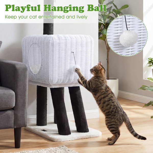 43 inch lamb shaped cat tree with 2 door rattan condo 17