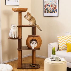 59.5 multi level cat tree with pe rattan cat condo & top perch 11