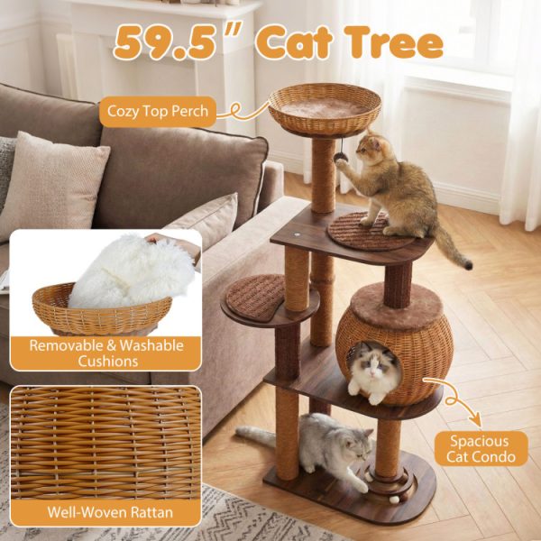 59.5 multi level cat tree with pe rattan cat condo & top perch 13