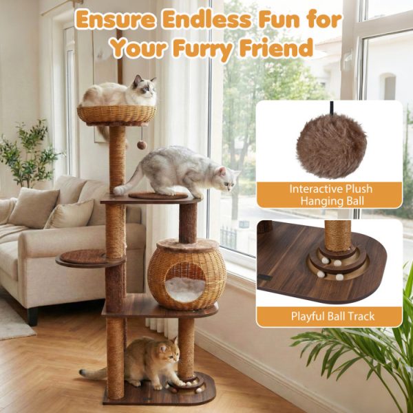 59.5 multi level cat tree with pe rattan cat condo & top perch 15