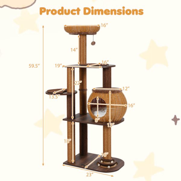 59.5 multi level cat tree with pe rattan cat condo & top perch 18