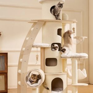 66” large cat tree tower with cloud steps 11