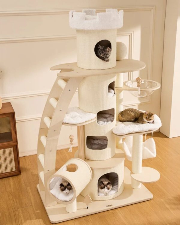 66” large cat tree tower with cloud steps 16