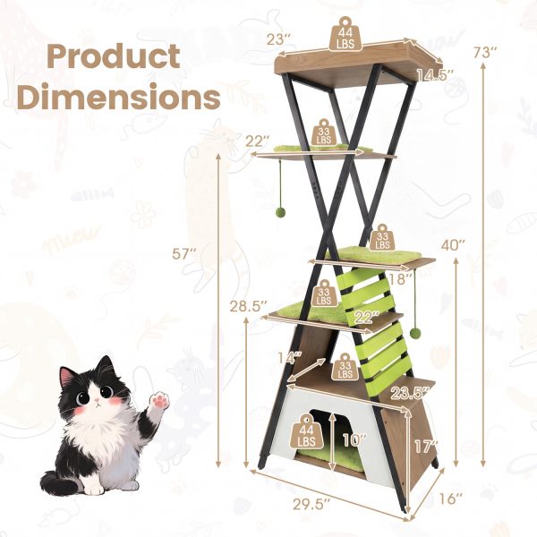 73 multi level cat tree with elevated perch & large condo 18