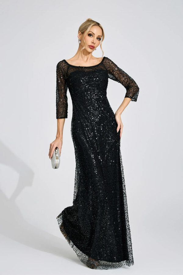 aeliana black beaded sequined maxi dress 12