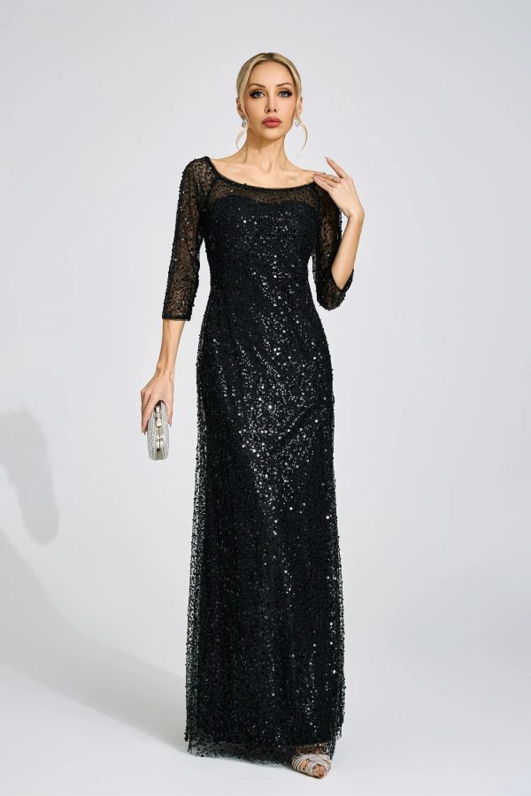 aeliana black beaded sequined maxi dress 14
