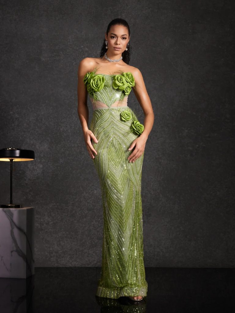 bayram strapless flower sequin maxi dress 11