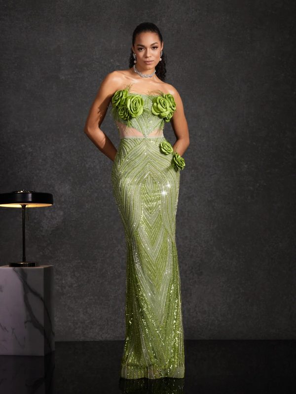 bayram strapless flower sequin maxi dress 12