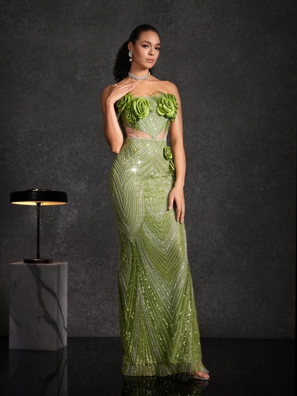 bayram strapless flower sequin maxi dress 13